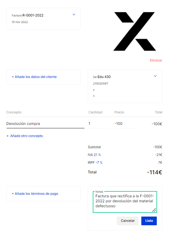 Ejemplo factura rectificativa TaxScouts
